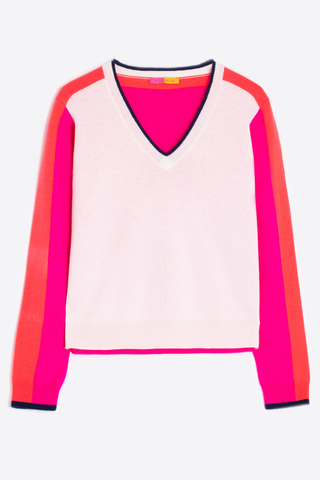 Vilagallo 30906 Off White Fuchsia Pink V-Neck Jumper - Shirley Allum Boutique