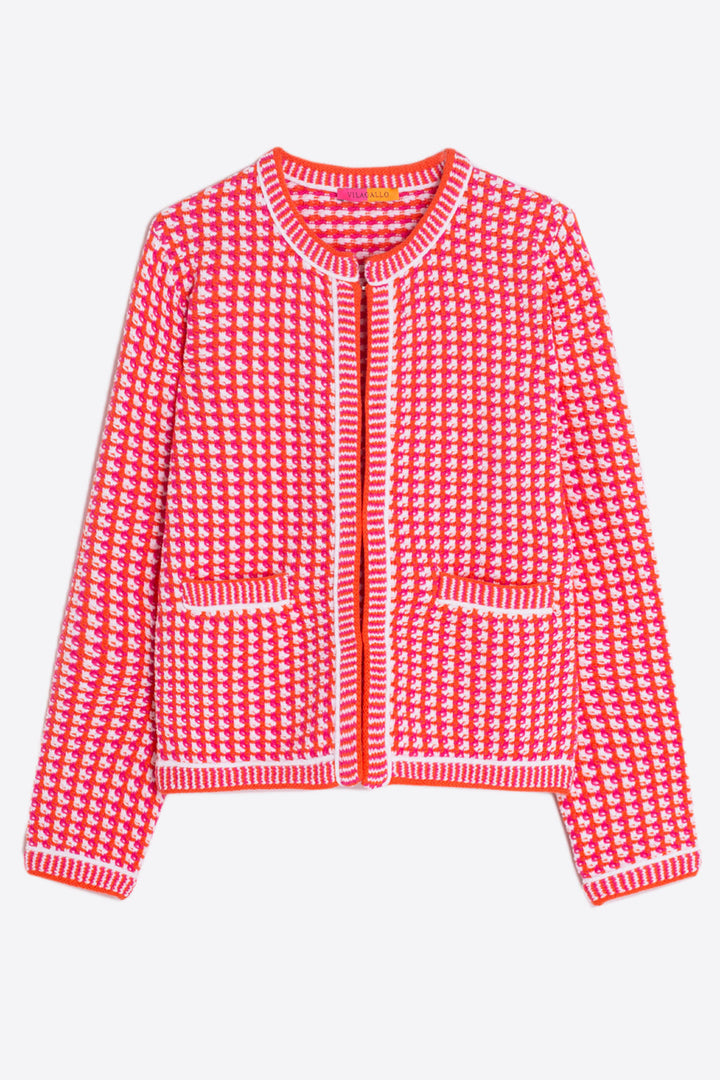 Vilagallo 30926 Orange Pink Ecru Round Neck Knitted Jacket - Shirley Allum Boutique