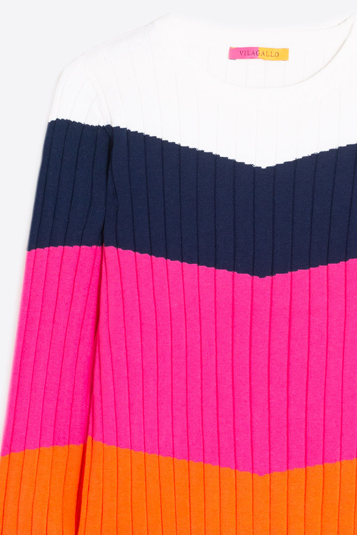 Vilagallo 30927 Navy Pink Block Colour Ribbed Jumper - Shirley Allum Boutique