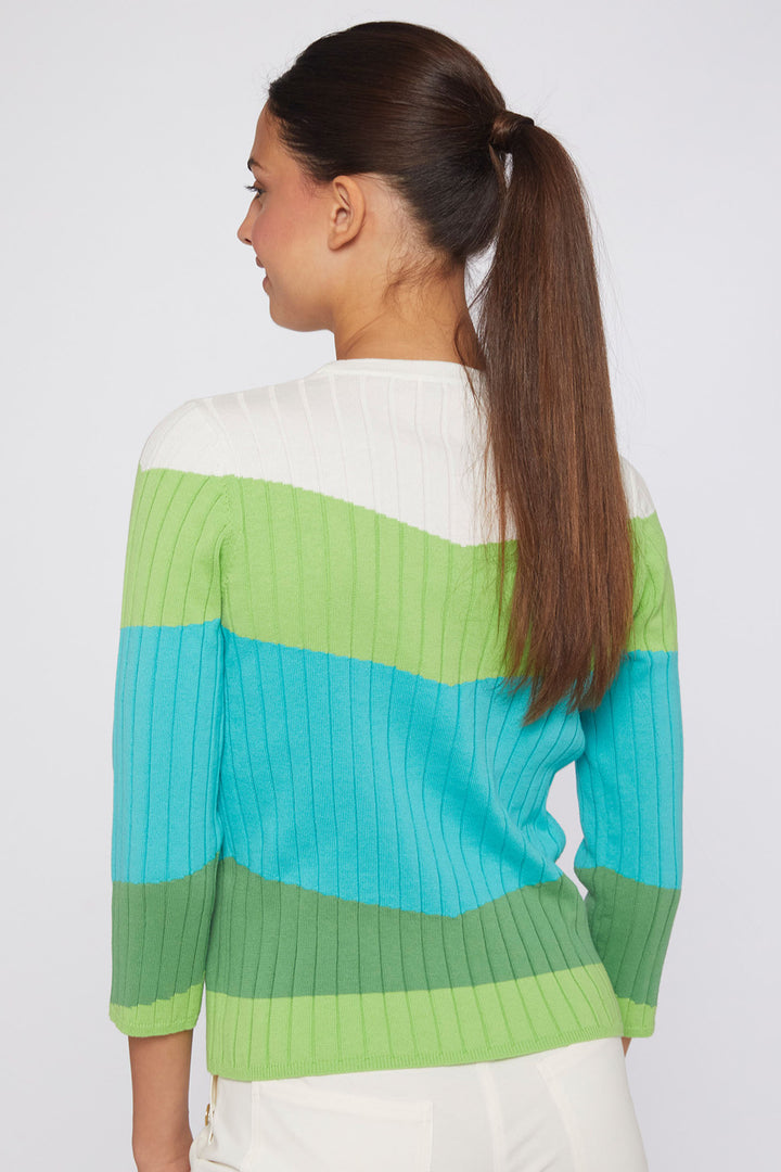 Vilagallo 30928 Green Blue Block Colour Ribbed Jumper - Shirley Allum Boutique