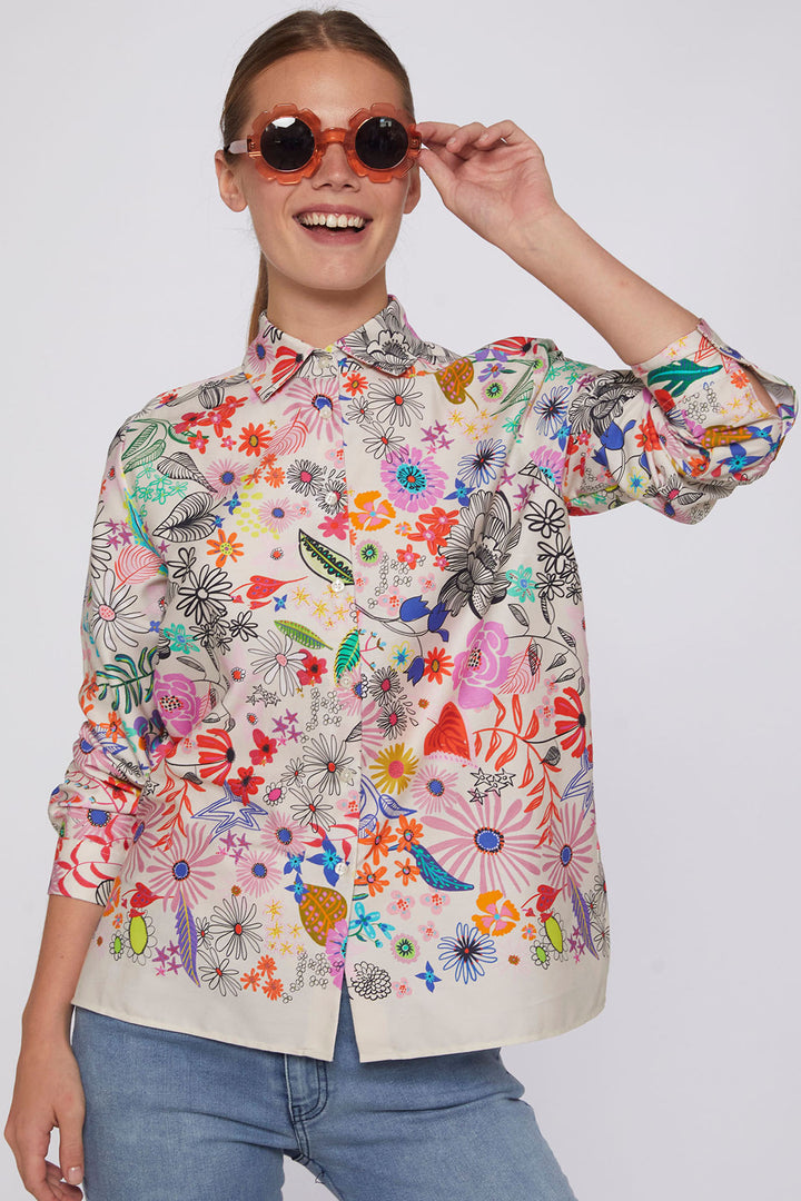 Vilagallo 31009 Rina Cream Multicolour Floral Print Shirt - Shirley Allum Boutique