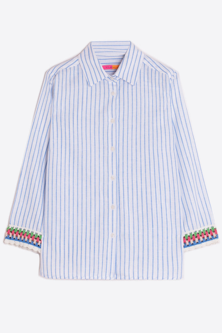 Vilagallo 31072 Sara Blue Stripe Crochet Cuff Shirt - Shirley Allum Boutique