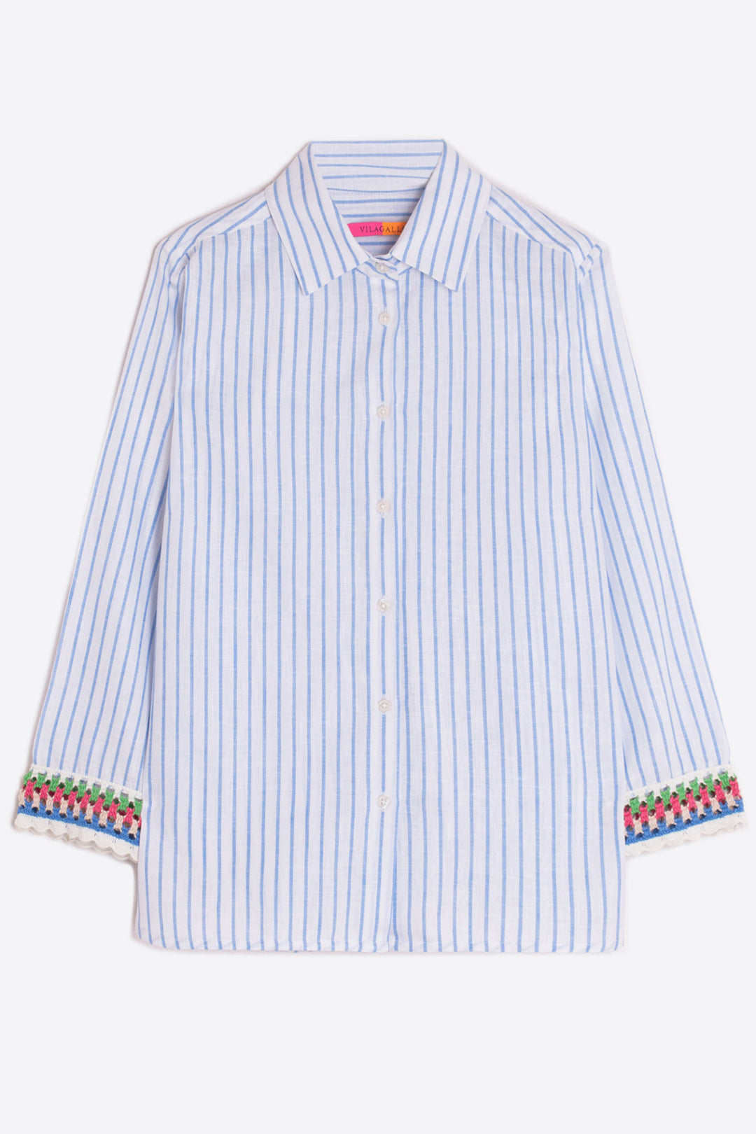 Vilagallo 31072 Sara Blue Stripe Crochet Cuff Shirt - Shirley Allum Boutique