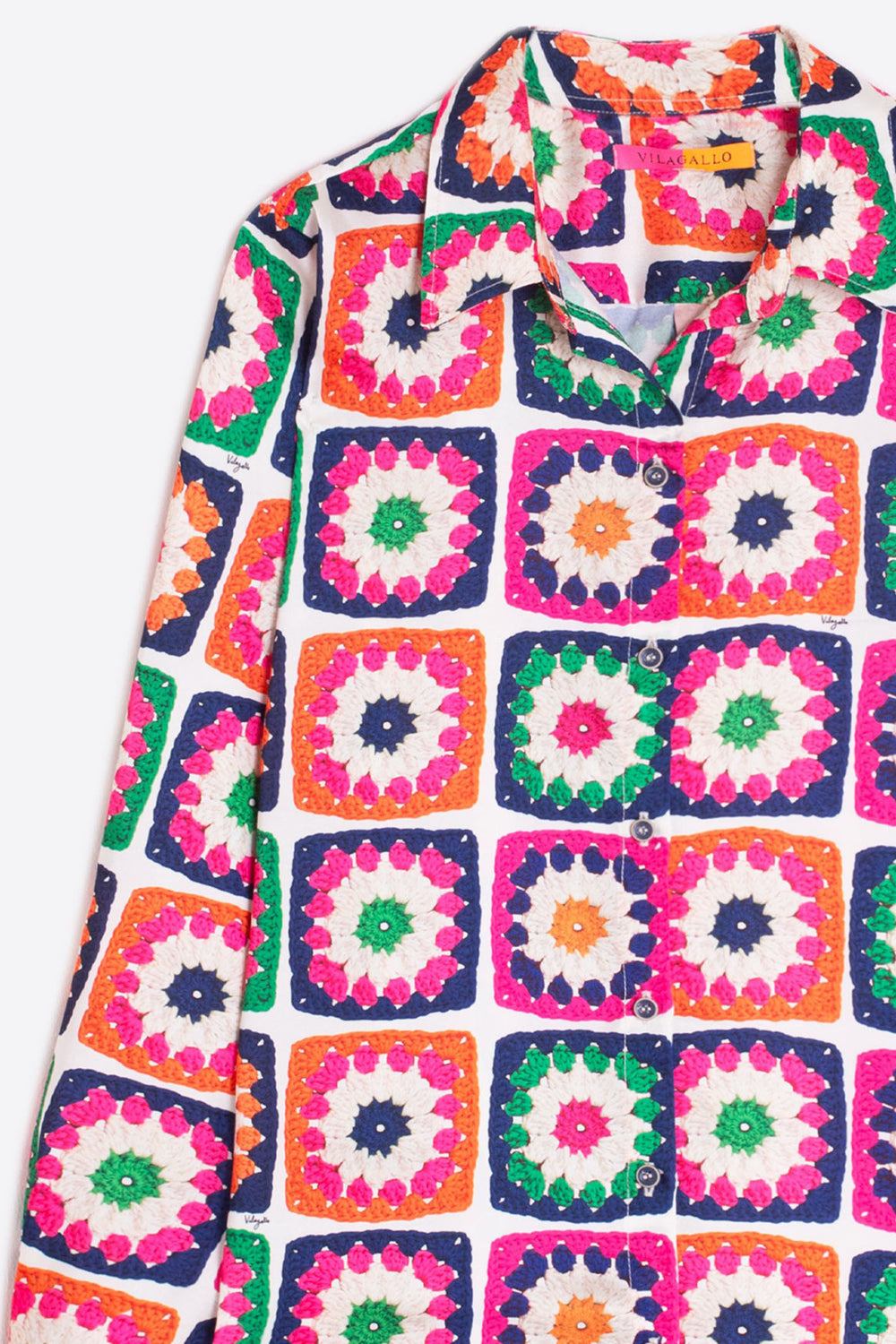Vilagallo 31100 Pink Multicolour Crochet Twill Print Shirt - Shirley Allum Boutique