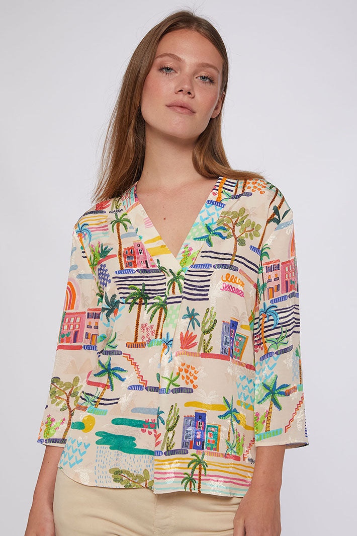 Vilagallo 31183 Leandra Tropical Holiday Print Shirt - Shirley Allum Boutique