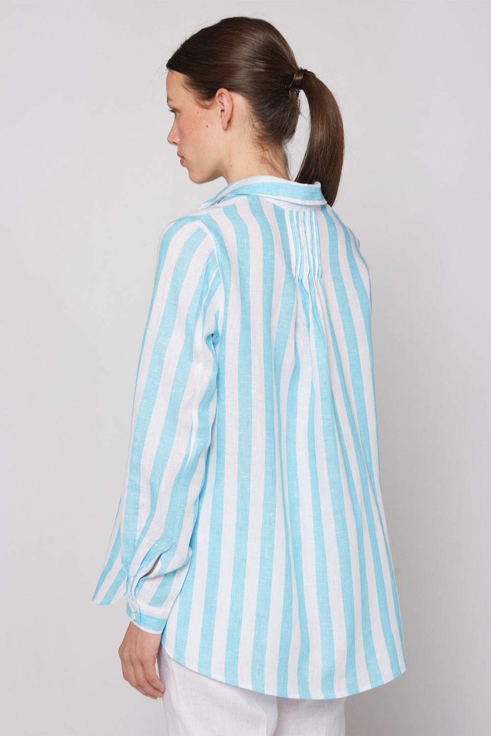 Vilagallo 31205 Turquoise Blue Striped Linen Shirt - Shirley Allum Boutique