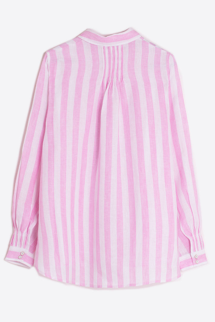 Vilagallo 31206 Ginger Pink Stripe Linen Shirt - Shirley Allum Boutique