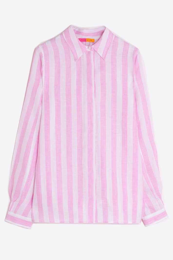 Vilagallo 31206 Ginger Pink Stripe Linen Shirt - Shirley Allum Boutique