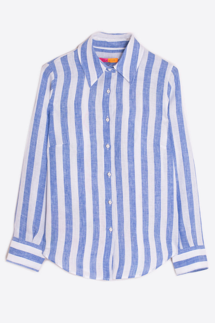Vilagallo 31216 Mafalda Blue Stripe Ikat Print Back Shirt - Shirley Allum Boutique