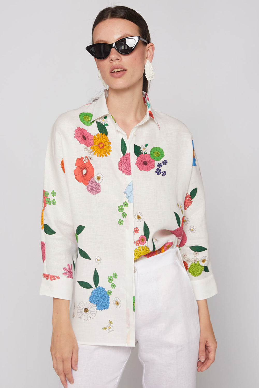 Vilagallo 31233 Louisa Ivory Flower Print Shirt - Shirley Allum Boutique