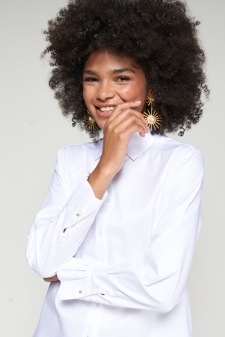 Vilagallo 32815 White Herringbone Cuff Pleated Shirt