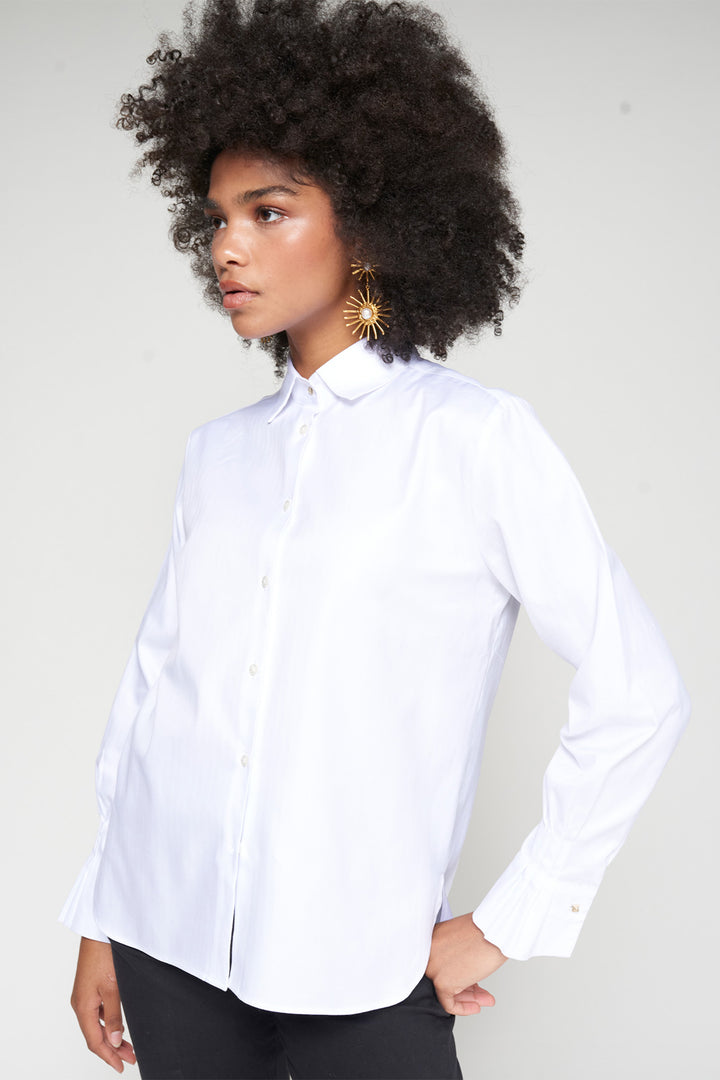 Vilagallo 32815 White Herringbone Cuff Pleated Shirt