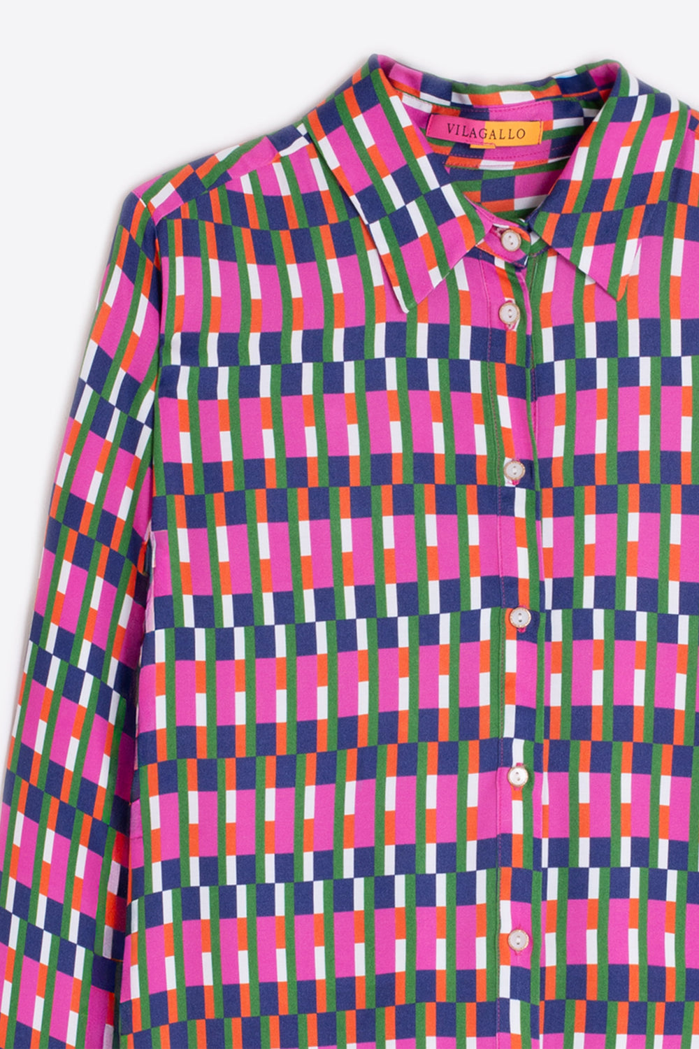 Colorful checkered shirt with visible brand name on a white background