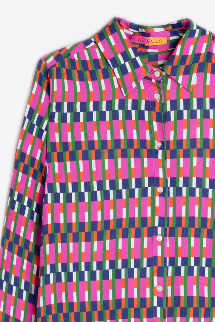 Colorful checkered shirt with visible brand name on a white background