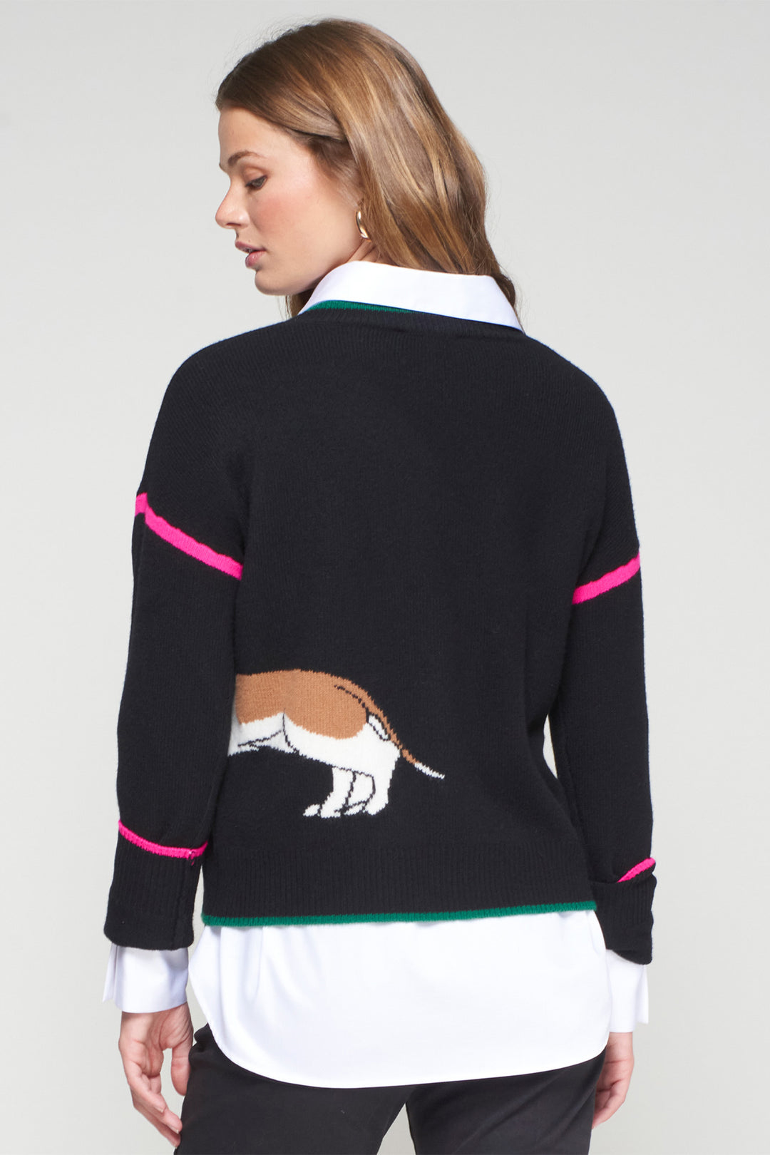 Vilagallo 32894 Dog Motif Black V-Neck Jumper