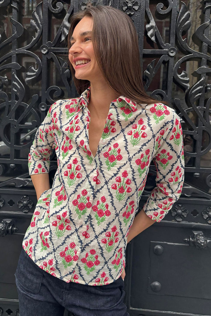 Vilagallo 33074 Pink Flower Embroidered Shirt - Shirley Allum Boutique