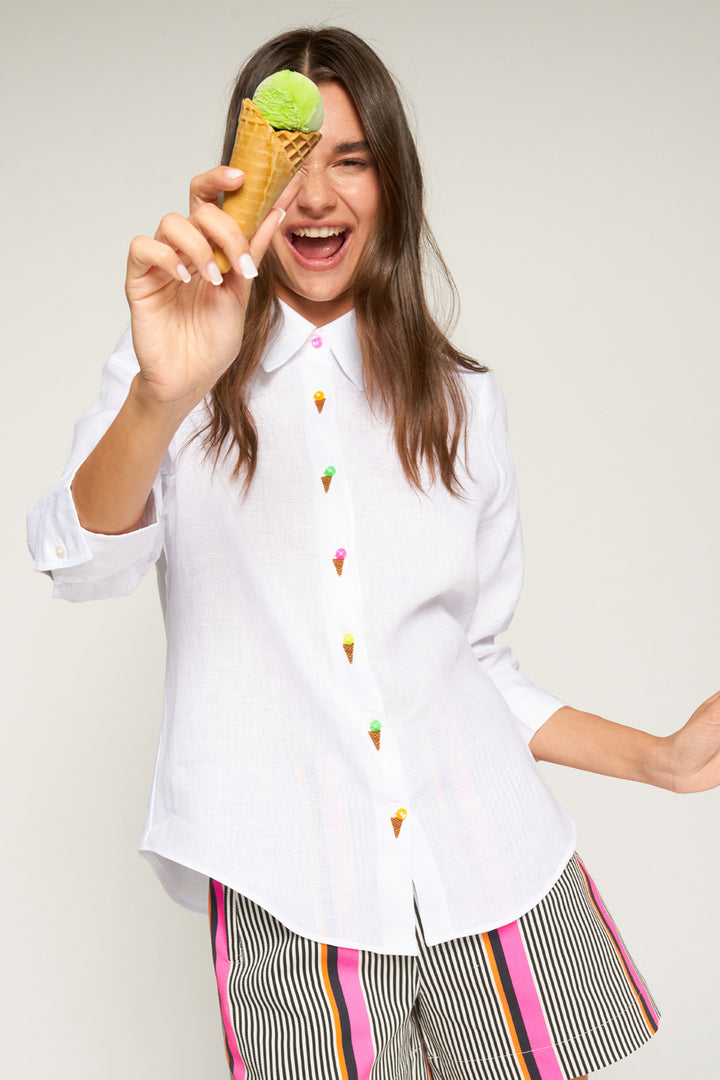 Vilagallo 33209 White With Embroidered Ice Creams Shirt