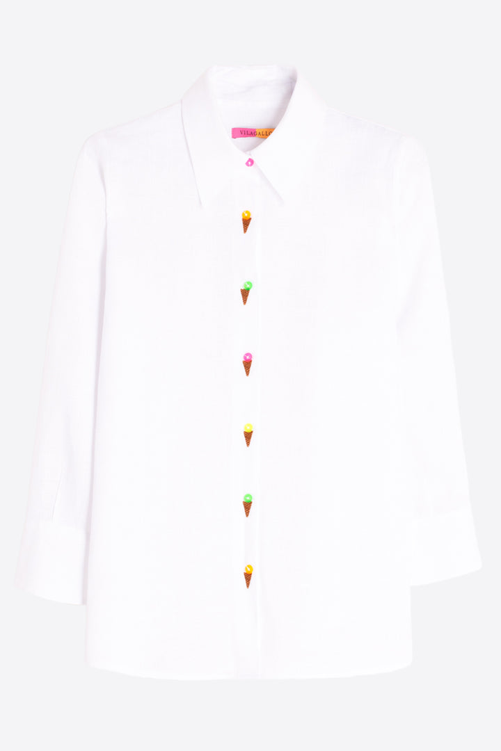 Vilagallo 33209 White With Embroidered Ice Creams Shirt