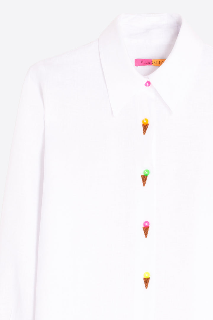Vilagallo 33209 White With Embroidered Ice Creams Shirt