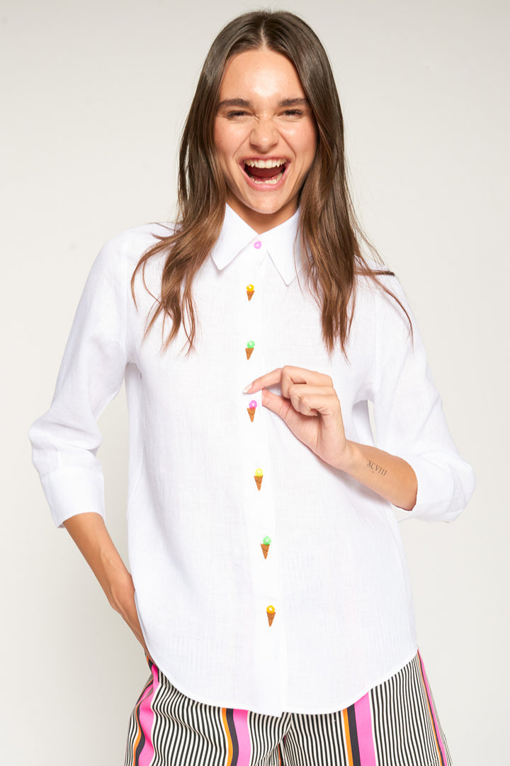 Vilagallo 33209 White With Embroidered Ice Creams Shirt