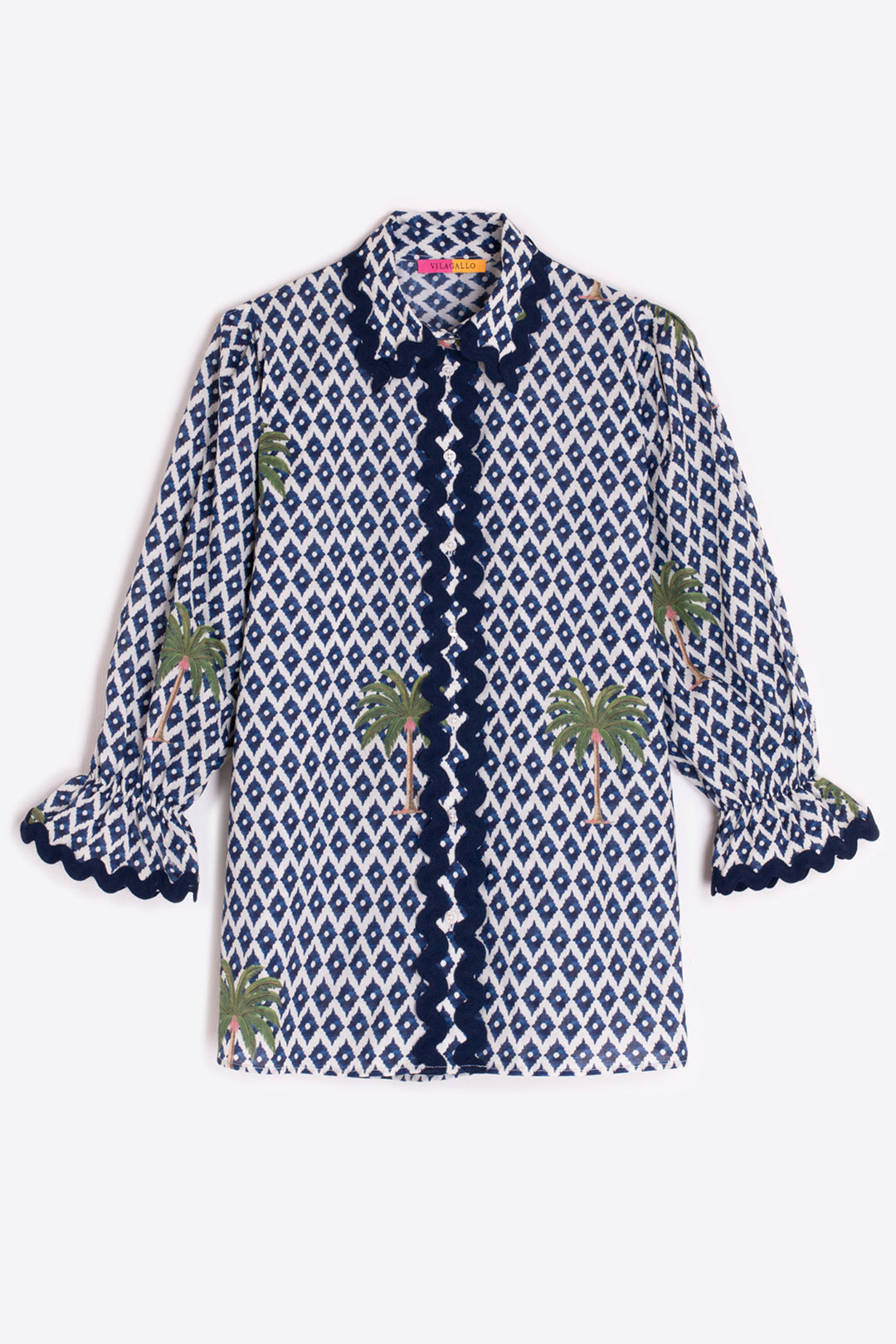 Vilagallo 33218 Geometric Print With Palm Trees Shirt
