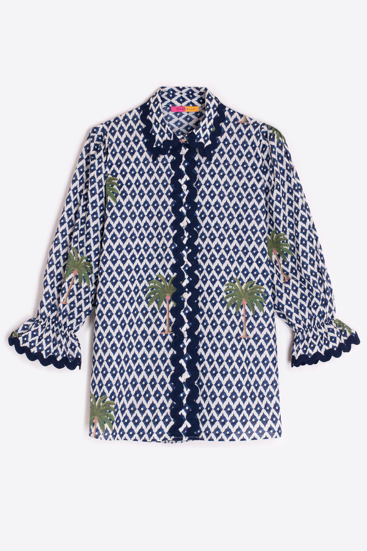 Vilagallo 33218 Geometric Print With Palm Trees Shirt