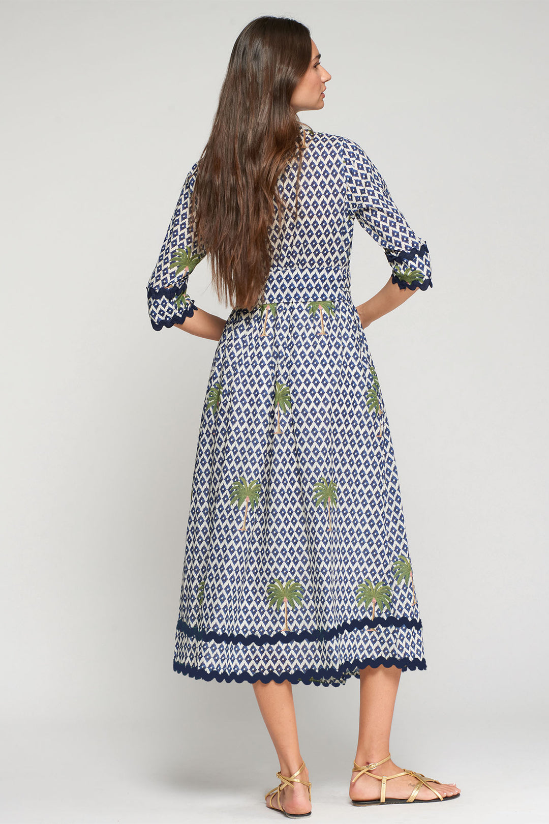 Vilagallo 33219 Brenda Navy Ikat Palmera Print Dress