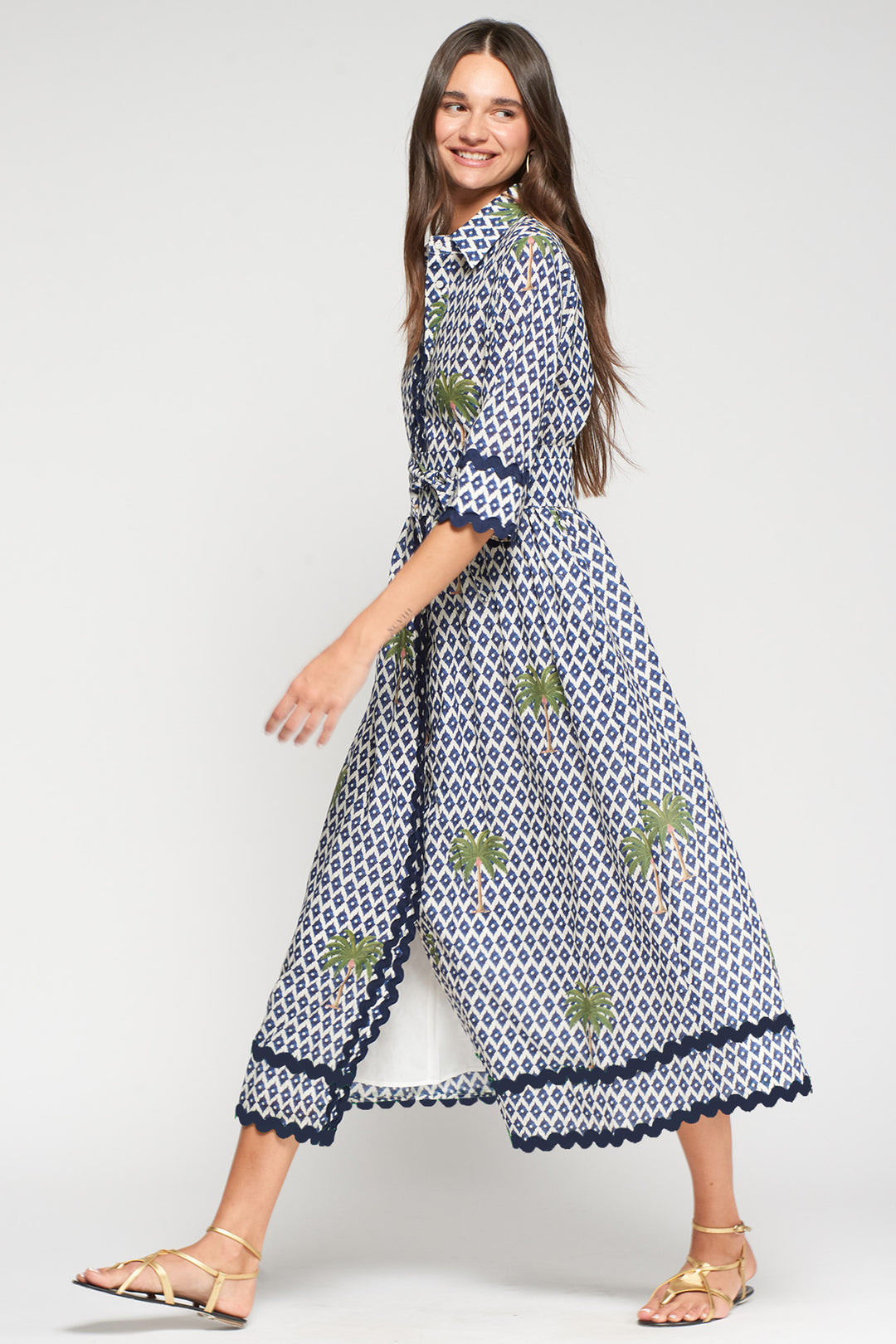 Vilagallo 33219 Brenda Navy Ikat Palmera Print Dress