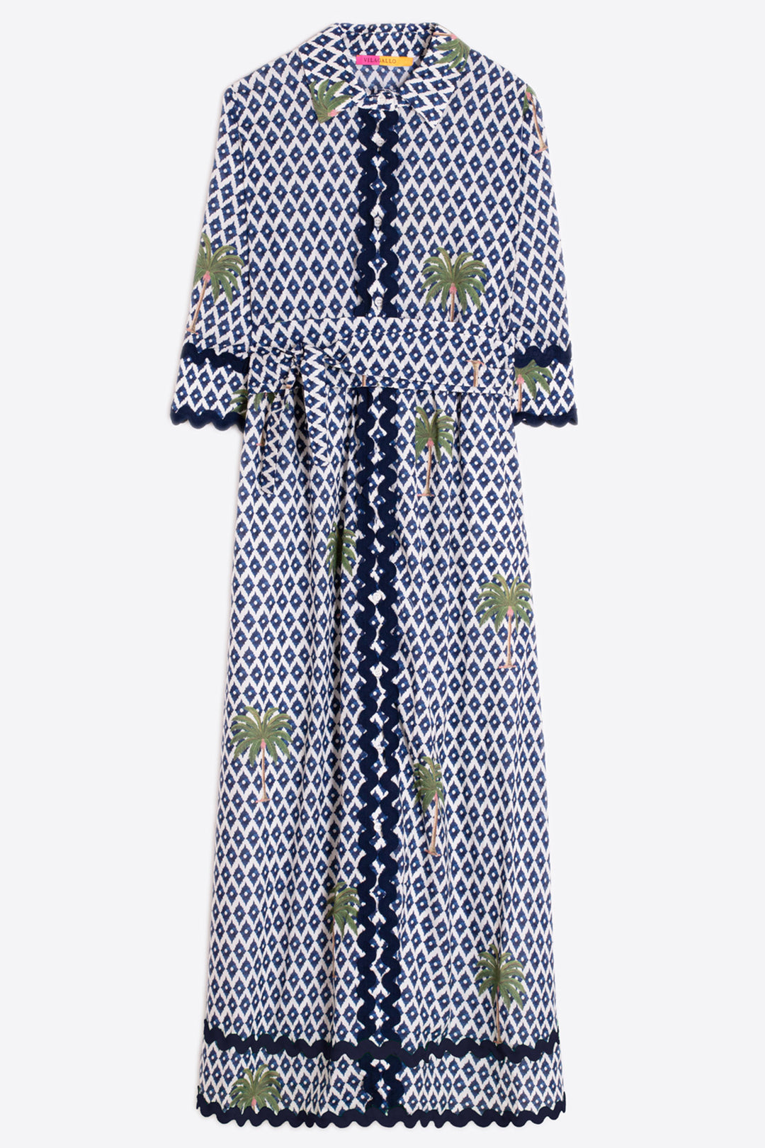 Vilagallo 33219 Brenda Navy Ikat Palmera Print Dress