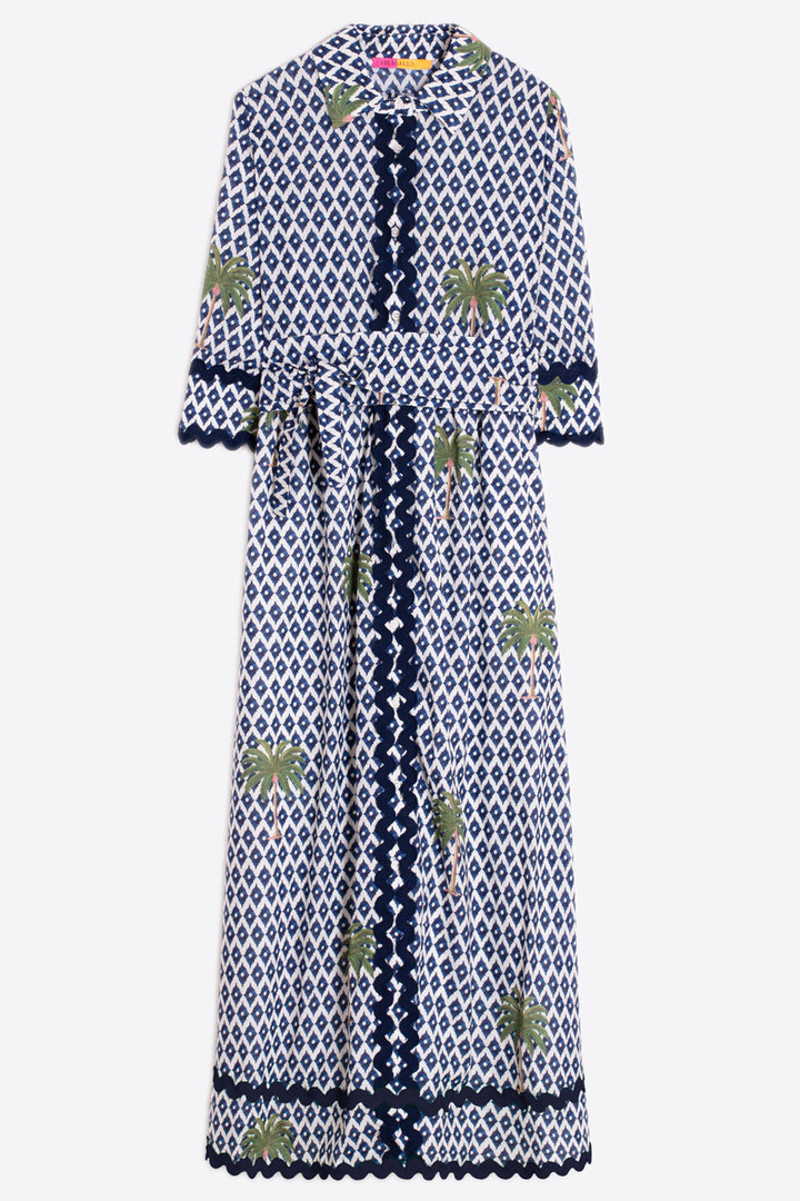 Vilagallo 33219 Brenda Navy Ikat Palmera Print Dress