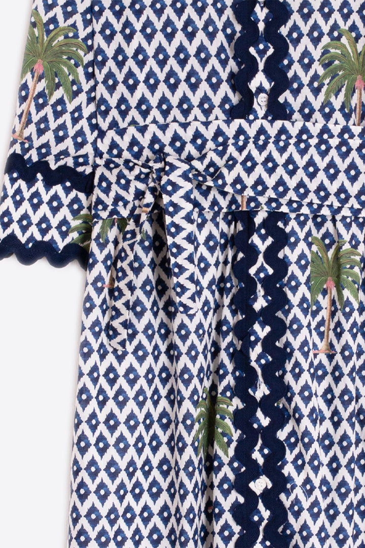 Vilagallo 33219 Brenda Navy Ikat Palmera Print Dress