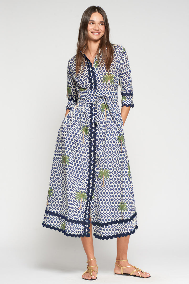 Vilagallo 33219 Brenda Navy Ikat Palmera Print Dress