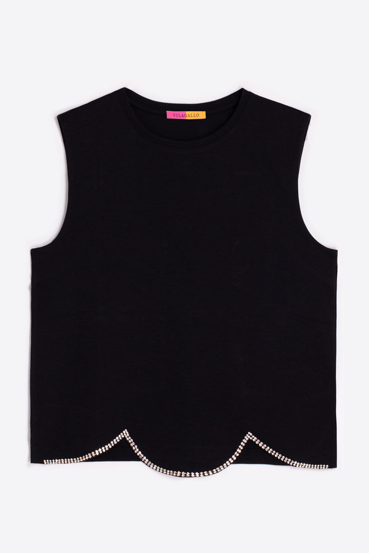 Vilagallo 33261 Black Scalloped Hem Sleeveless Top