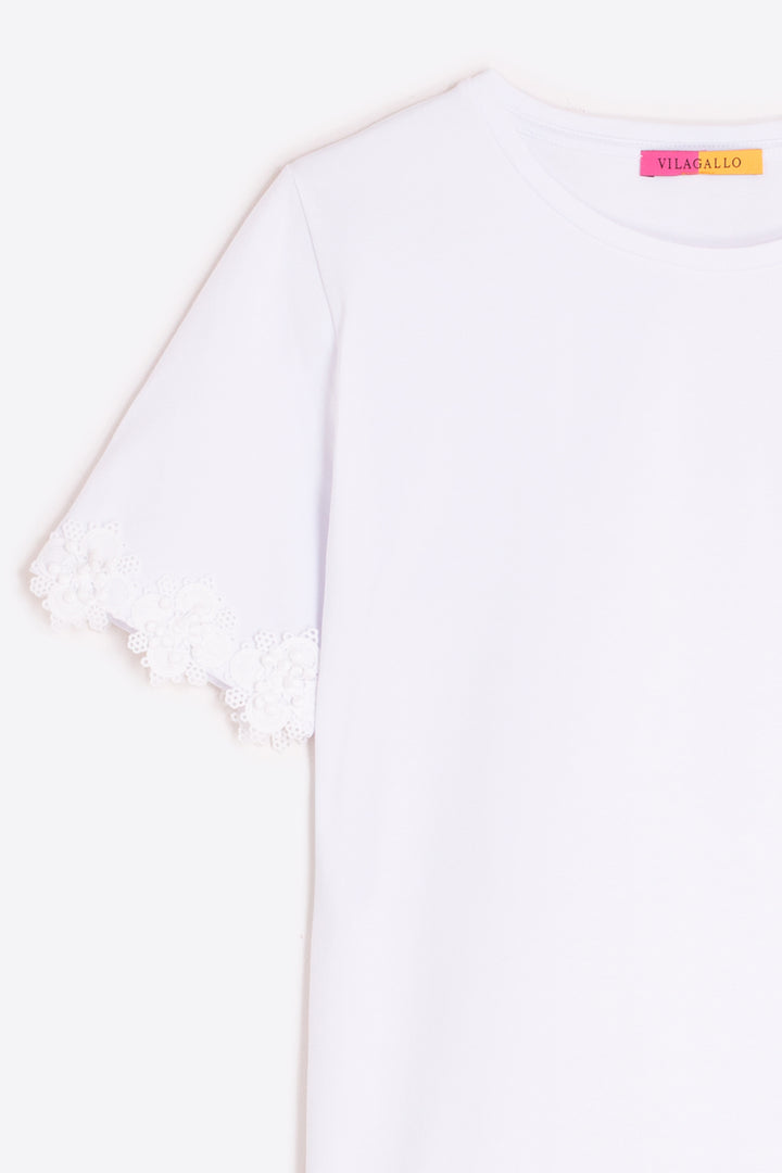 Vilagallo 33263 White Lace Sleeve T-Shirt