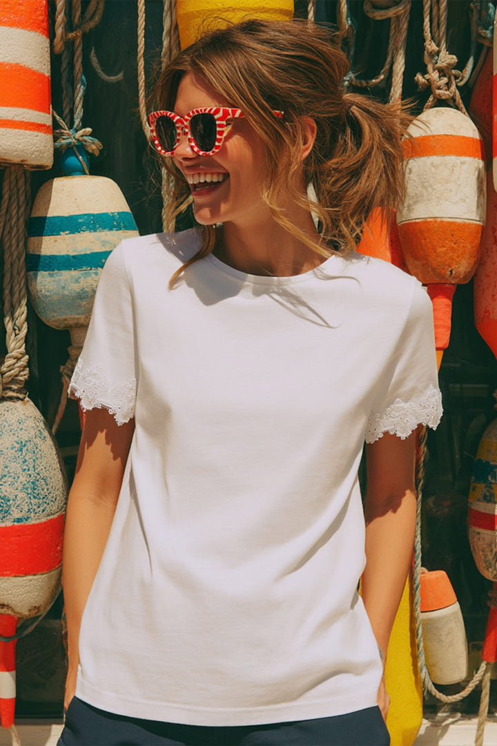 Vilagallo 33263 White Lace Sleeve T-Shirt