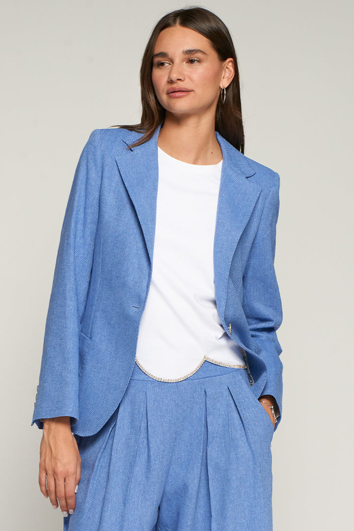 Vilagallo 33293 Light Blue Herringbone Linen Blend Jacket