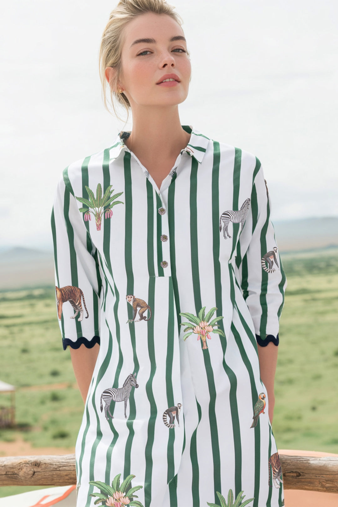 Vilagallo 33301 Green Stripe Shirt Dress