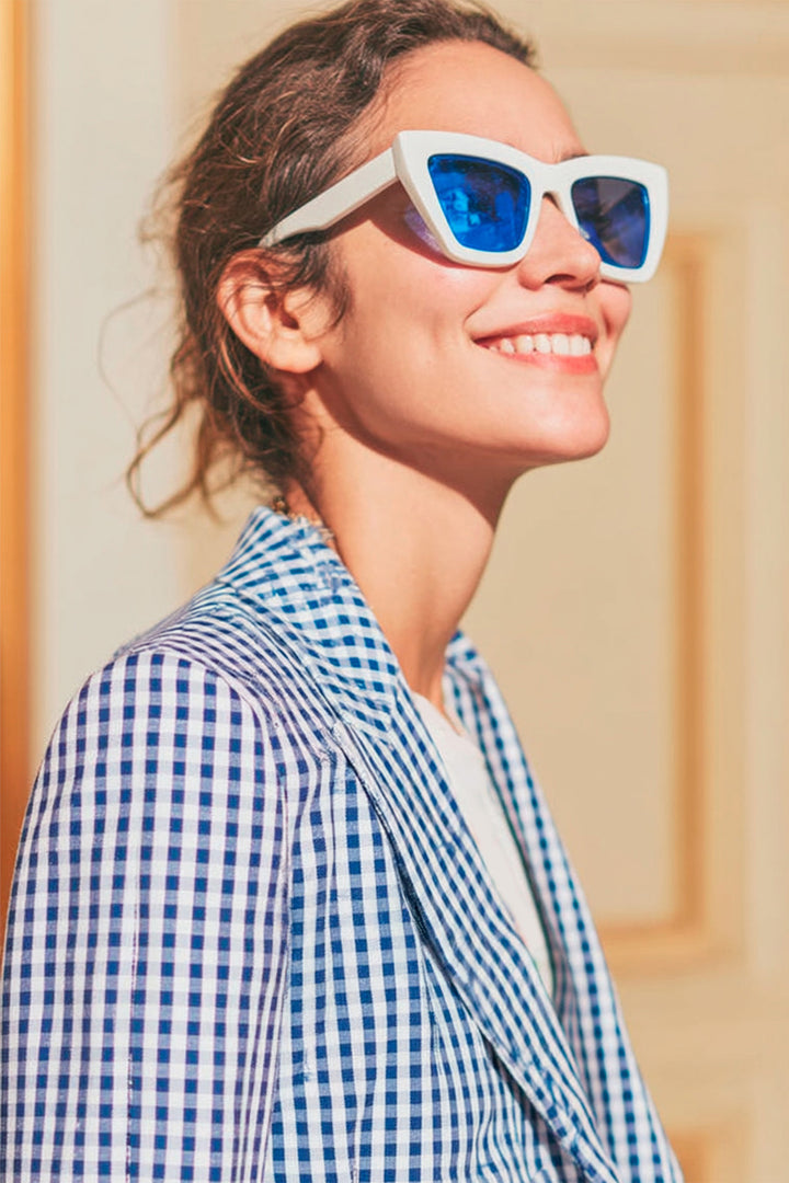 Vilagallo 33360 Vichy Navy Blue White Gingham Seersucker Blazer