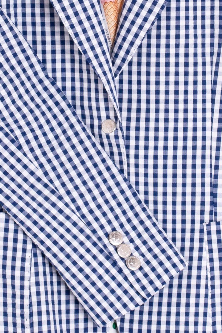 Vilagallo 33360 Vichy Navy Blue White Gingham Seersucker Blazer