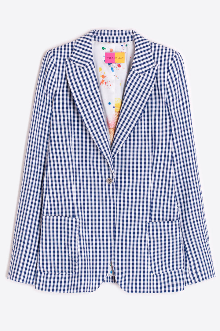 Vilagallo 33360 Vichy Navy Blue White Gingham Seersucker Blazer