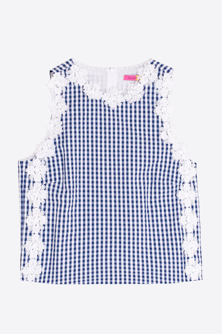 Vilagallo 33374 Vichy Blue Check Sleeveless Top