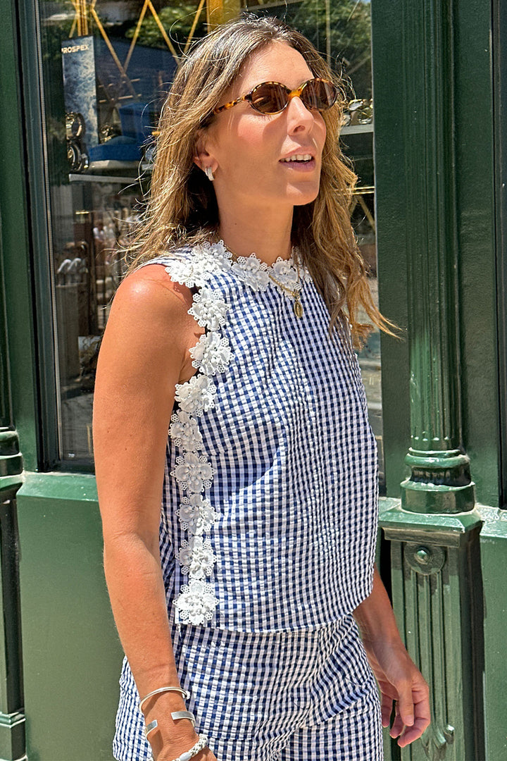 Vilagallo 33374 Vichy Blue Check Sleeveless Top