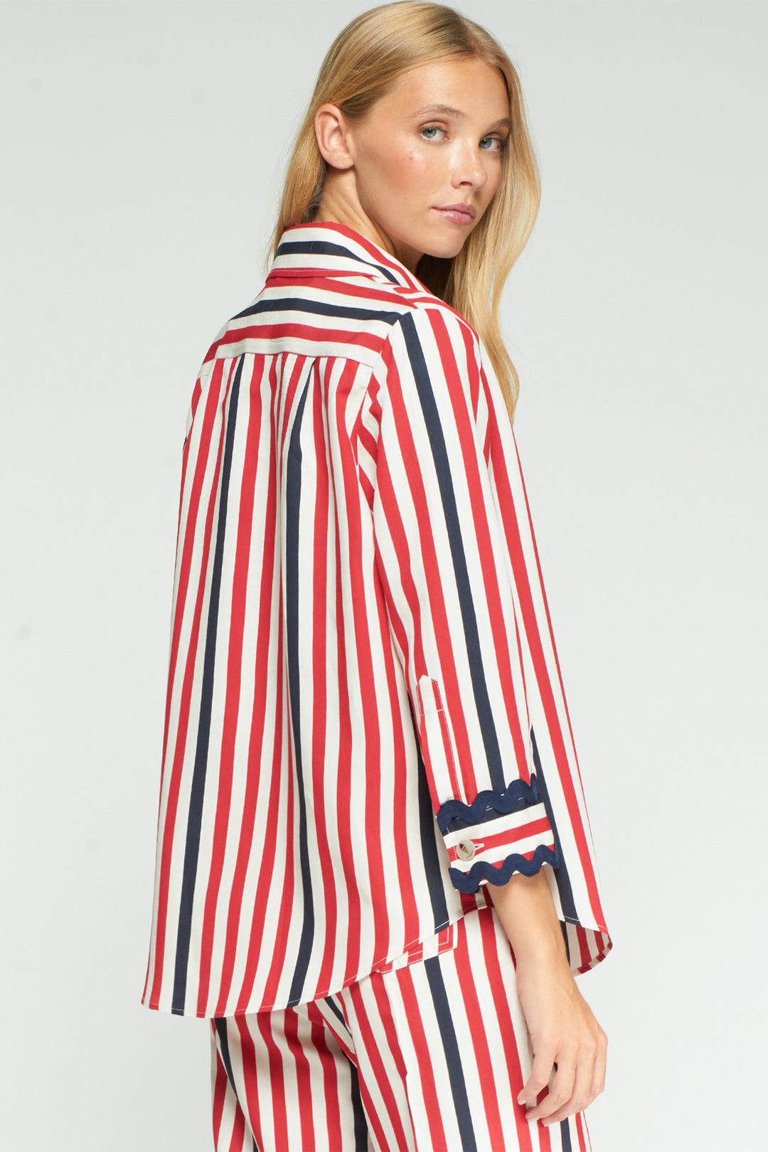 Vilagallo 33390 Red Navy Stripe Ric-Rac Cuff Shirt