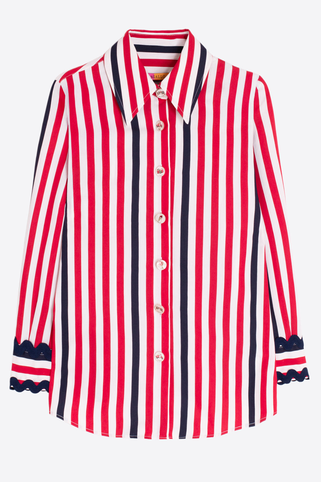Vilagallo 33390 Red Navy Stripe Ric-Rac Cuff Shirt