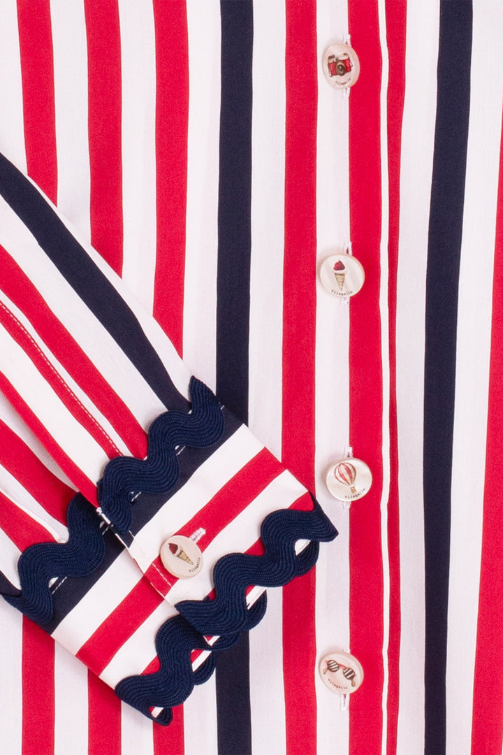 Vilagallo 33390 Red Navy Stripe Ric-Rac Cuff Shirt