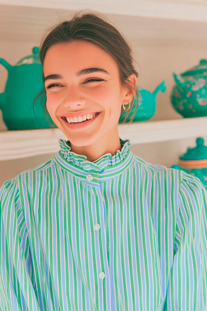 Vilagallo 33410 Green Blue Striped Shirt