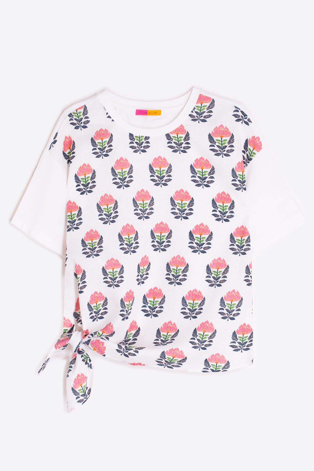 Vilagallo 33447 White Floral Bloom Side Knot T-Shirt