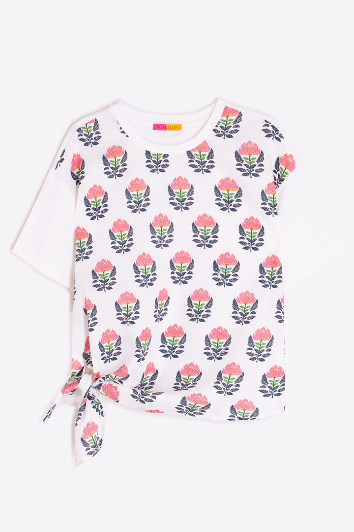 Vilagallo 33447 White Floral Bloom Side Knot T-Shirt