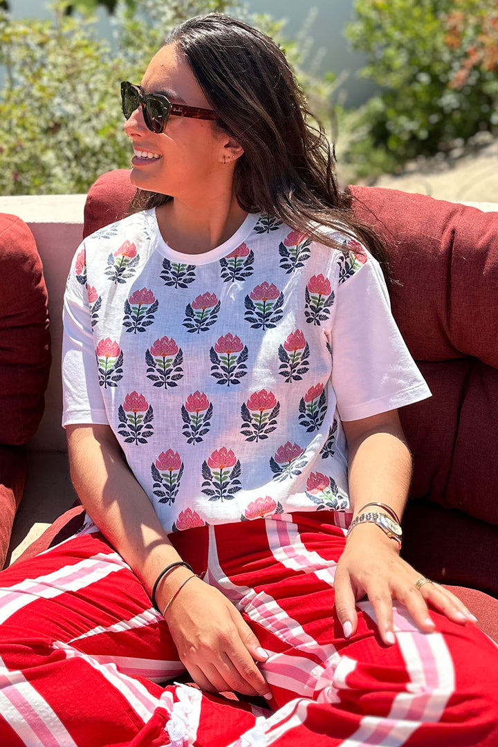 Vilagallo 33447 White Floral Bloom Side Knot T-Shirt