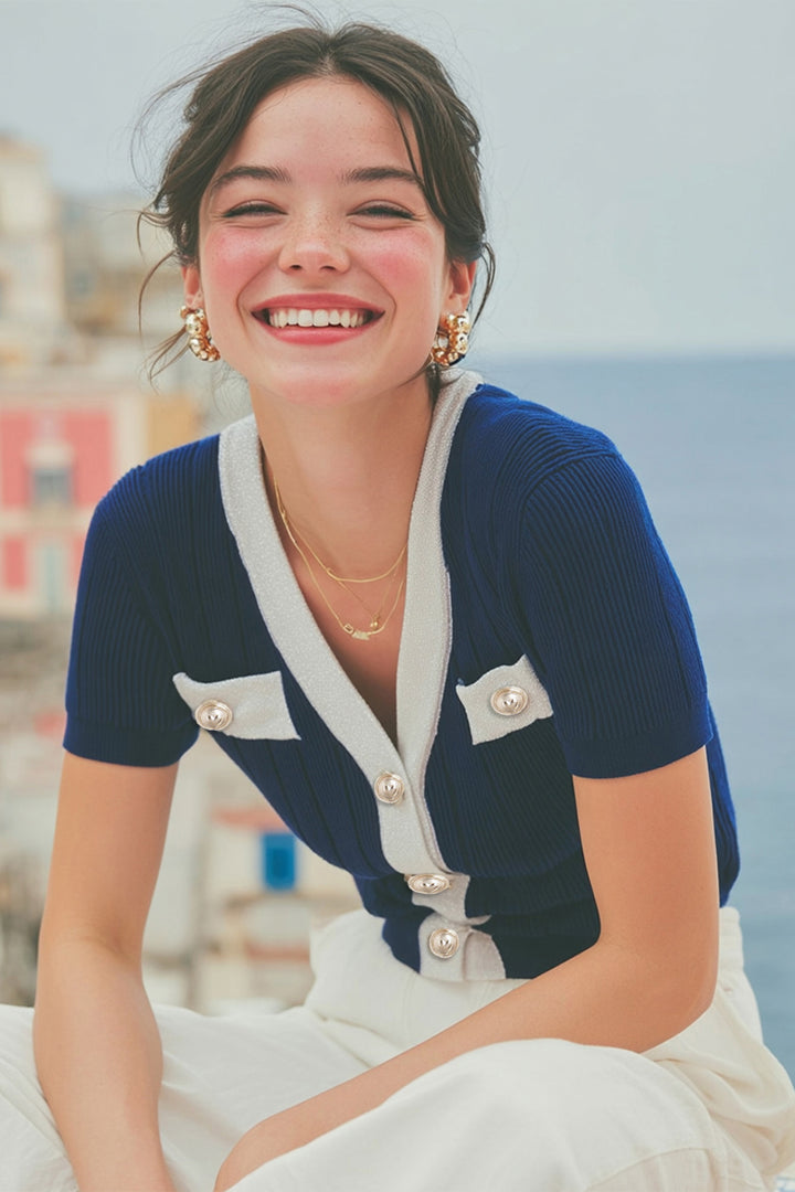 Vilagallo 33474 Marino Blue Short Sleeve Cardigan